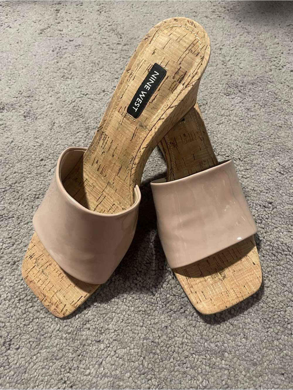 Nine West Beige Patent Cork Wedges Size 8.5